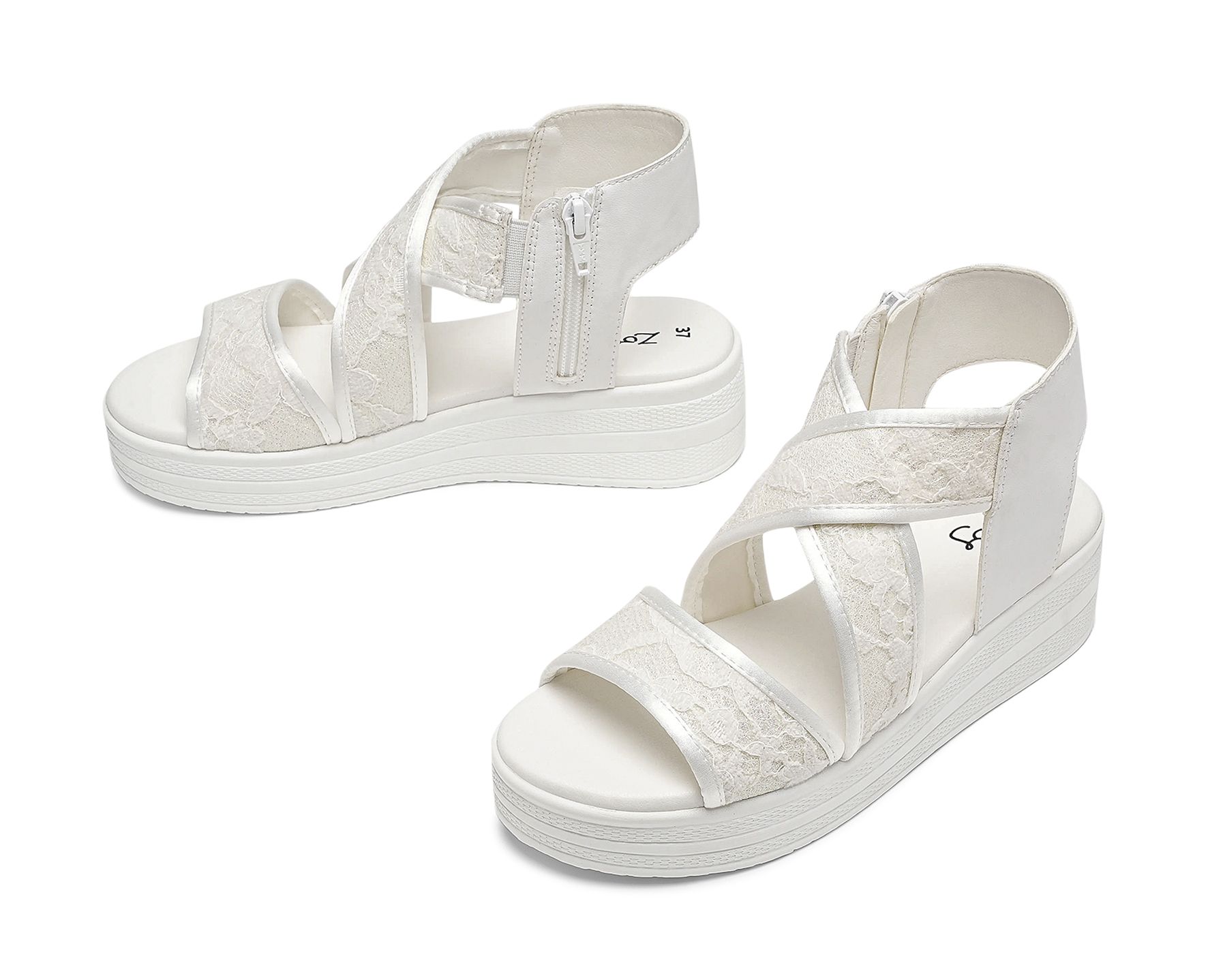 Zoey - Vita Selma - Sandaler med platåsula - Storlek 35 - Dragkedja på insidan