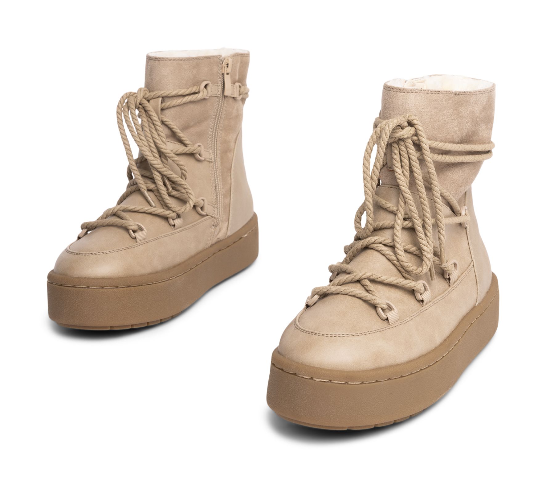 Vox - Beigea Bon - Varmfodrade boots med snörning - Storlek 41 - Populär modell