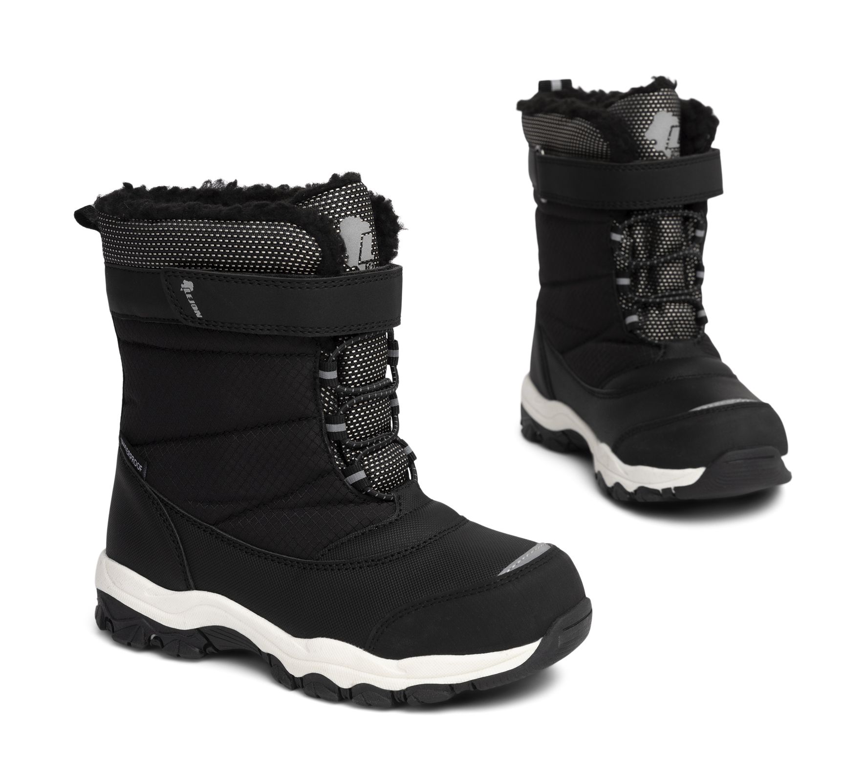 Lejon - Svarta Aiden - Varmfodrade kängor waterproof - Storlek 28 - Elastiska snören