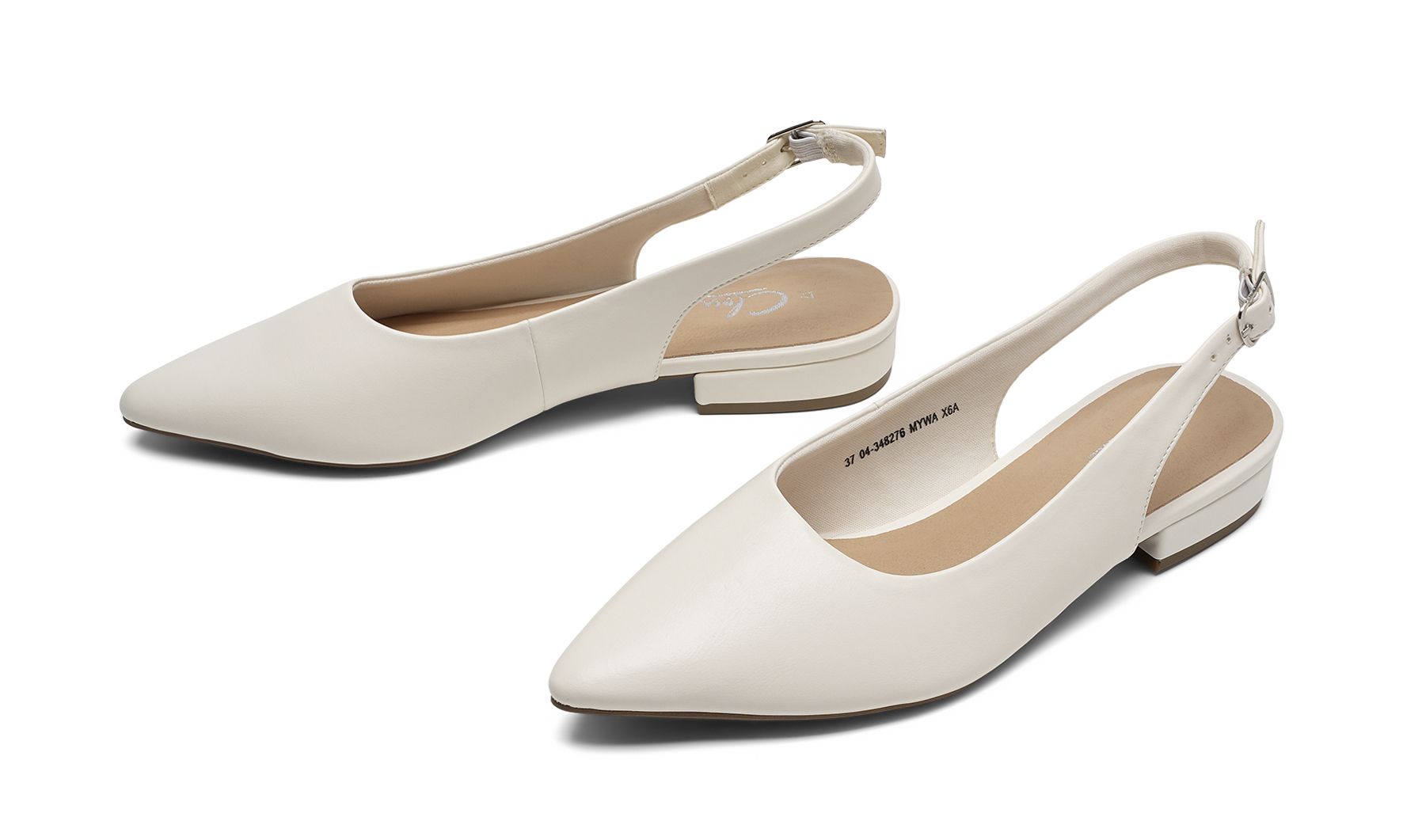 Clou - Vita Valley - Ballerinaskor med slingback - Storlek 42 - Justerbar rem